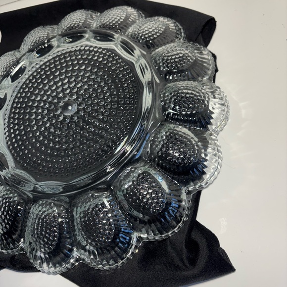VTG Indiana Glass Hobnail Deviled Egg Dish Platter Clear Ribbed Scalloped 11.25” - Picture 7 of 9